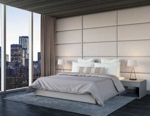 Griffin - Wall mounted upholstered, luxury headboard with custom upholstered wall panels - Custom luxury, upholstered beds with high end, bedroom textiles | Blend Home Furnishings